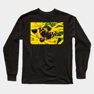 Vanessa Atalanta on Rudbeckia Long Sleeve T-Shirt